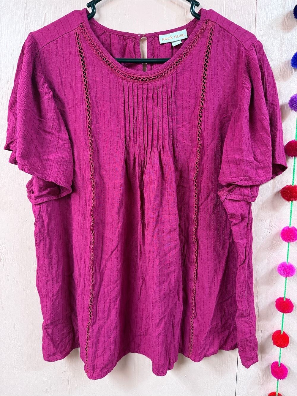 Knox Rose Magenta Pintuck Blouse with Crochet Trim